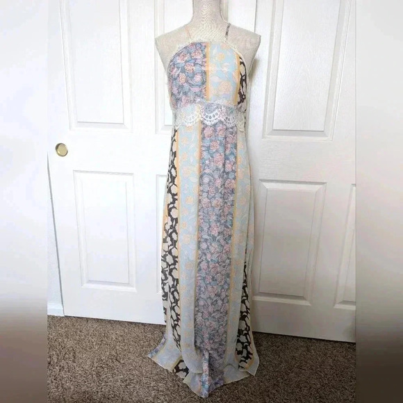 Tularosa Monroe Floral Stripe Halter Maxi Dress - Picture 2 of 9